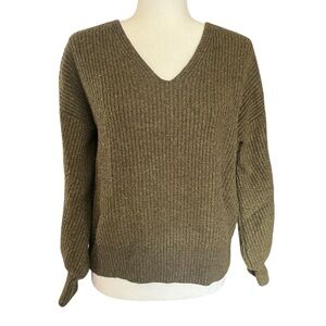 Madewell Thornton Ribbed Knit Balloon Sleeve Sweater Boxy V Neck Womens Small